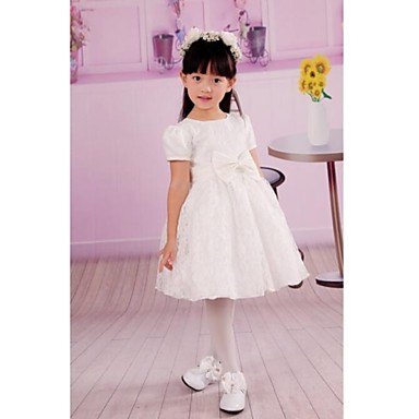 buy original White Round Neck Short Sleeves First Communion Dress Bowknot outlet factory